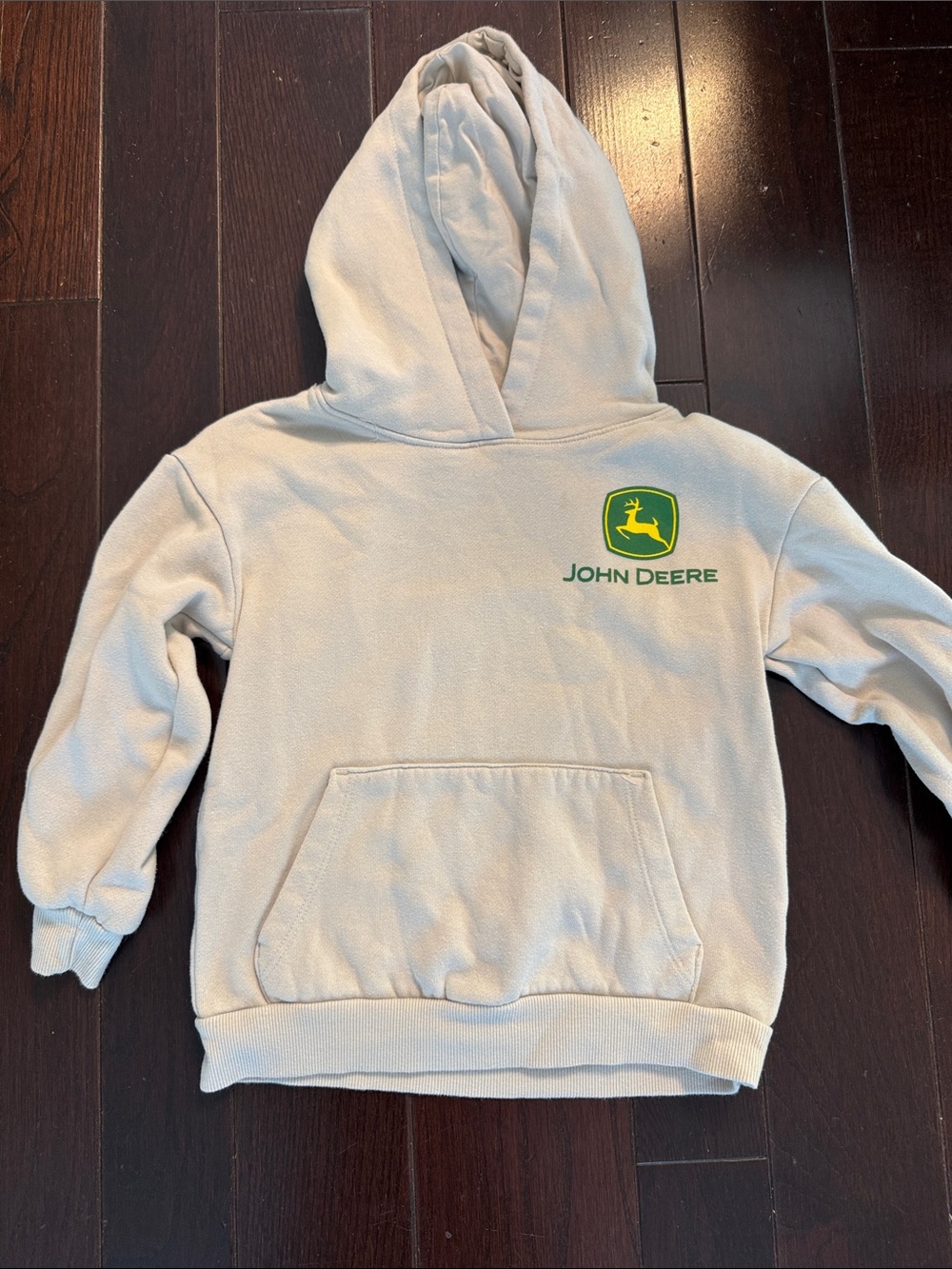 John Deere Cream Kids Hoodie with Green Logo
